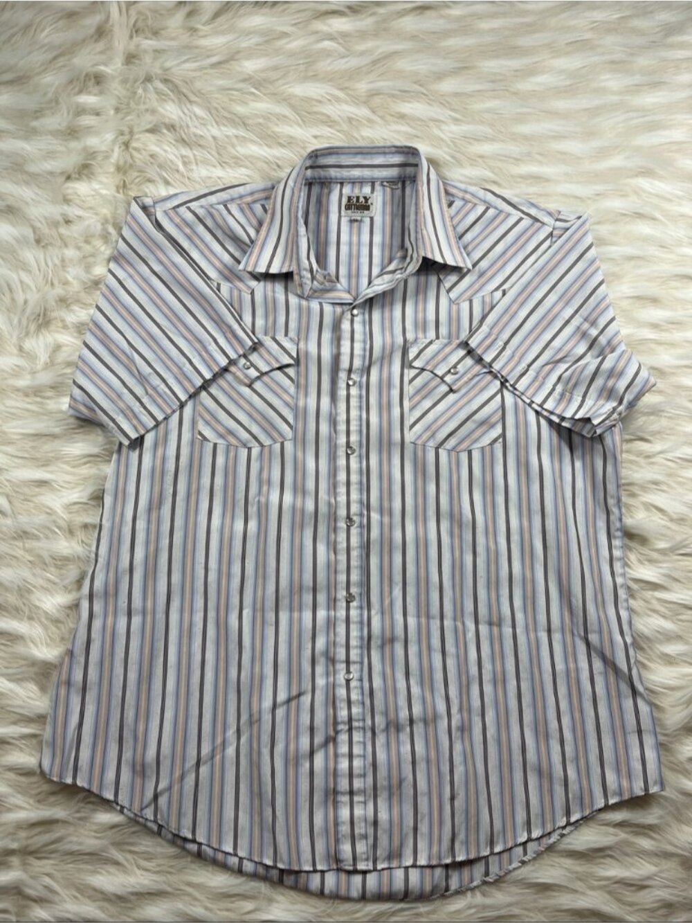 Ely Cattleman Pearl Snap Shirt Short Sleeve XL Multicolor Striped